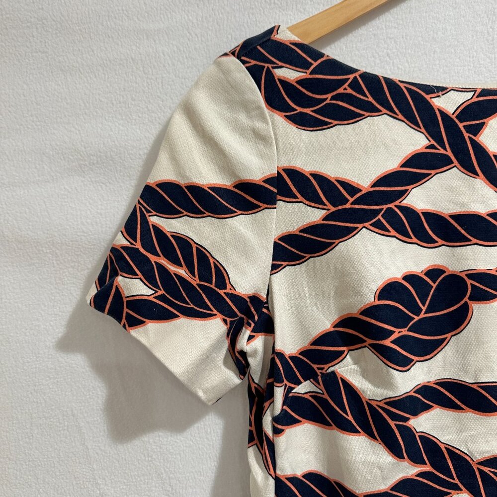ANTHROPOLOGIE Maeve Nautical Rope Print Bow-Back Shift Mini Dress, Size 6 - Picture 5 of 7